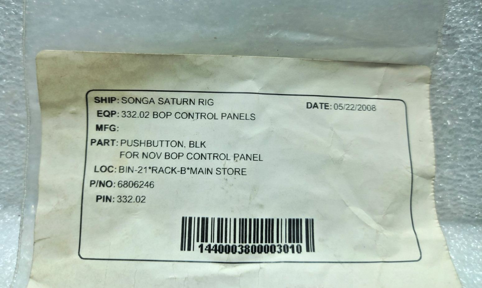 6806246 Pushbutton BLK For Nov BOP Control Panel 332.02