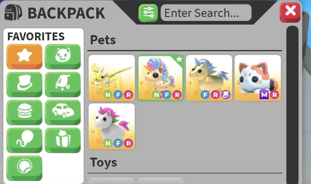 Adopt Me! NFR Unicorn NFR Dragon FR Golden Unicorn MR Mochi Meow NFR Candicorn
