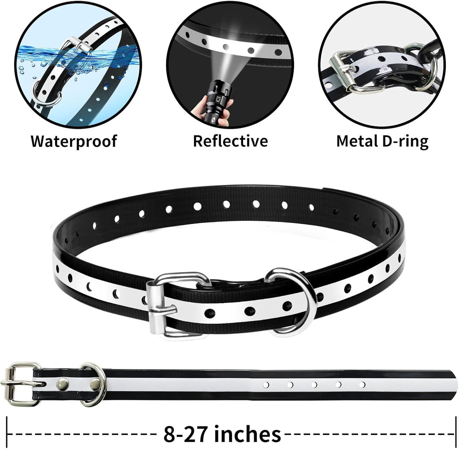 Shock Collar Replacement Strap TPU 2 Pack, Waterproof Reflective D-Ring