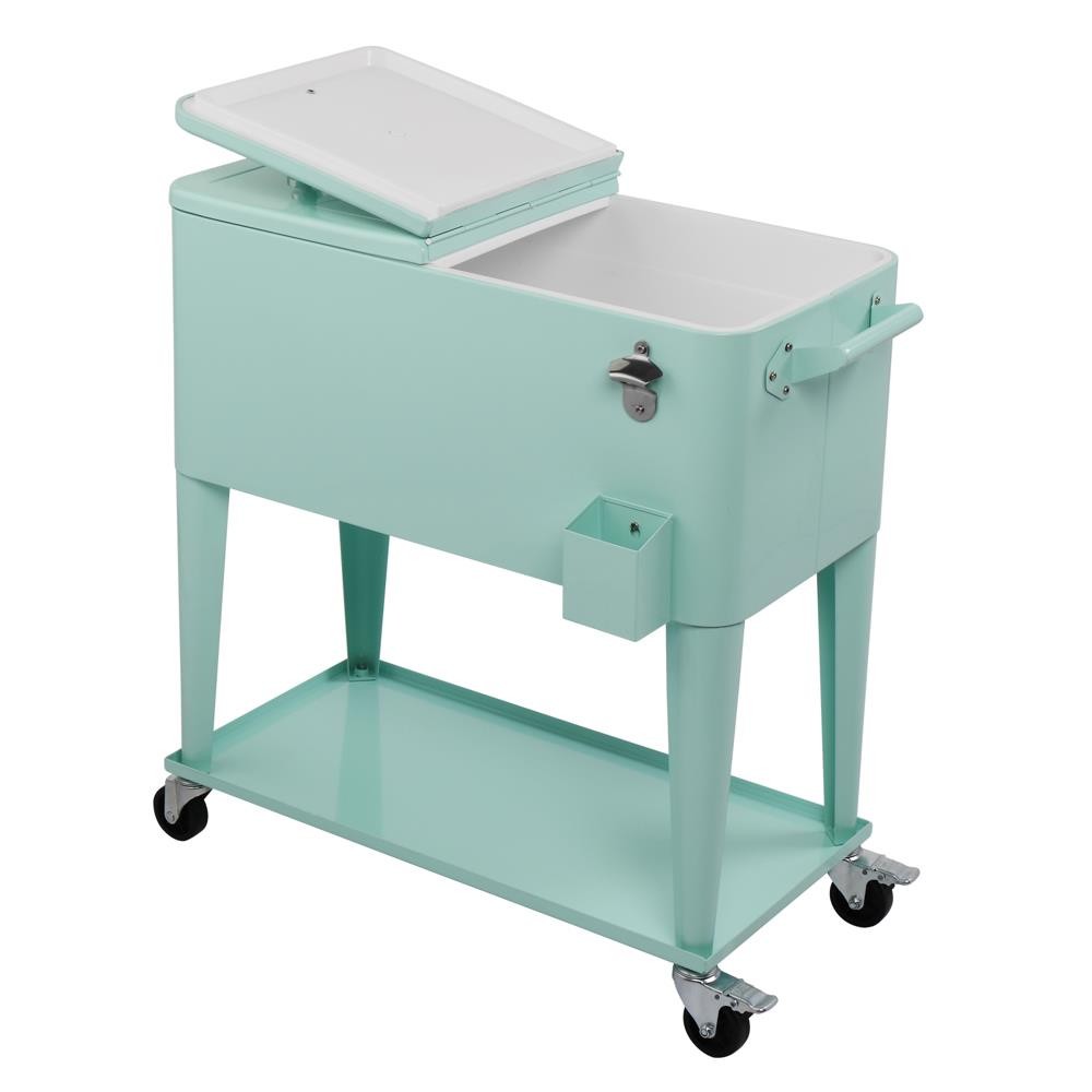 80QT Rolling Outdoor Patio Cooler Cart on Wheels Portable Ice Chest with Shelf
