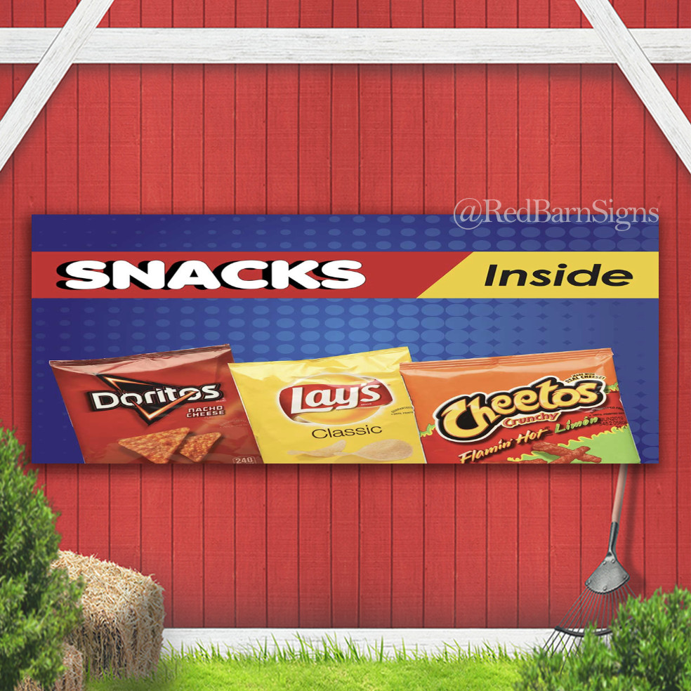 Snacks Inside Indoor Outdoor Banner Sign with grommets