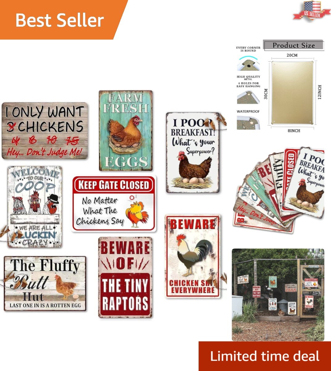 Lightweight 8-Pack Chicken Signs with Easy Wall Mounting - Perfect Home Gift
