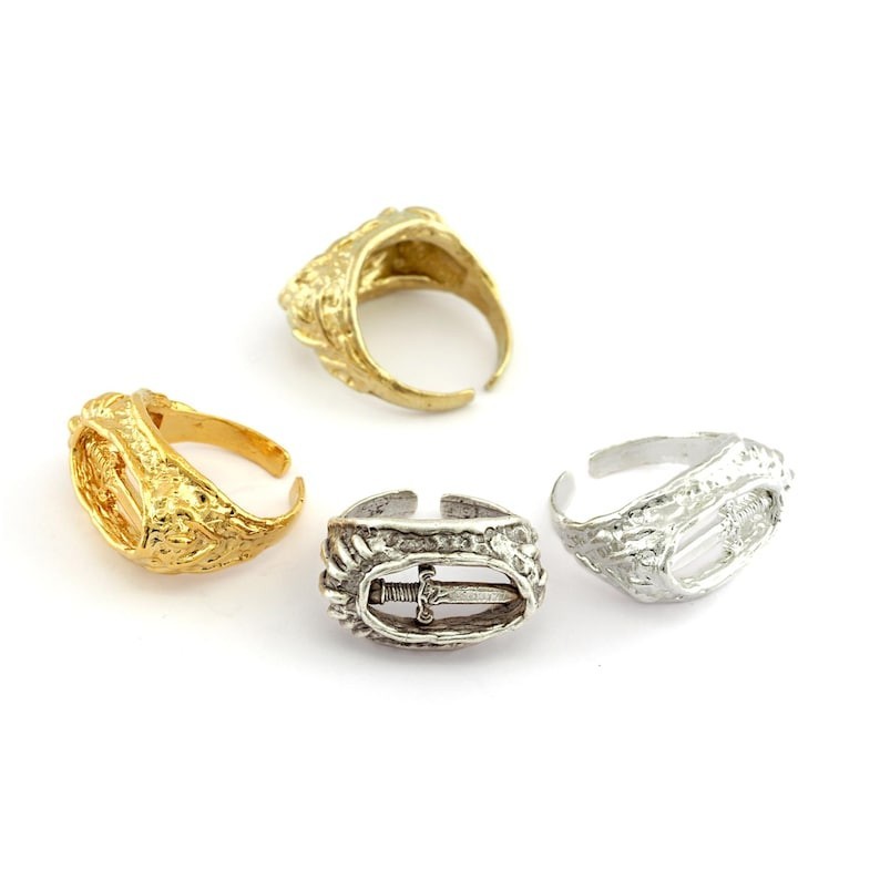 Sword Knife Adjustable Ring Raw brass,Shiny-Antique Silver,Shiny Gold 8us 5664