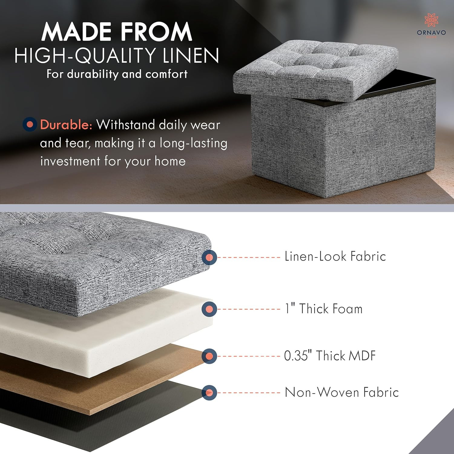 Small Storage Ottoman Foldable Collapsible Rectangle Linen Ottoman Foot Rest Sto