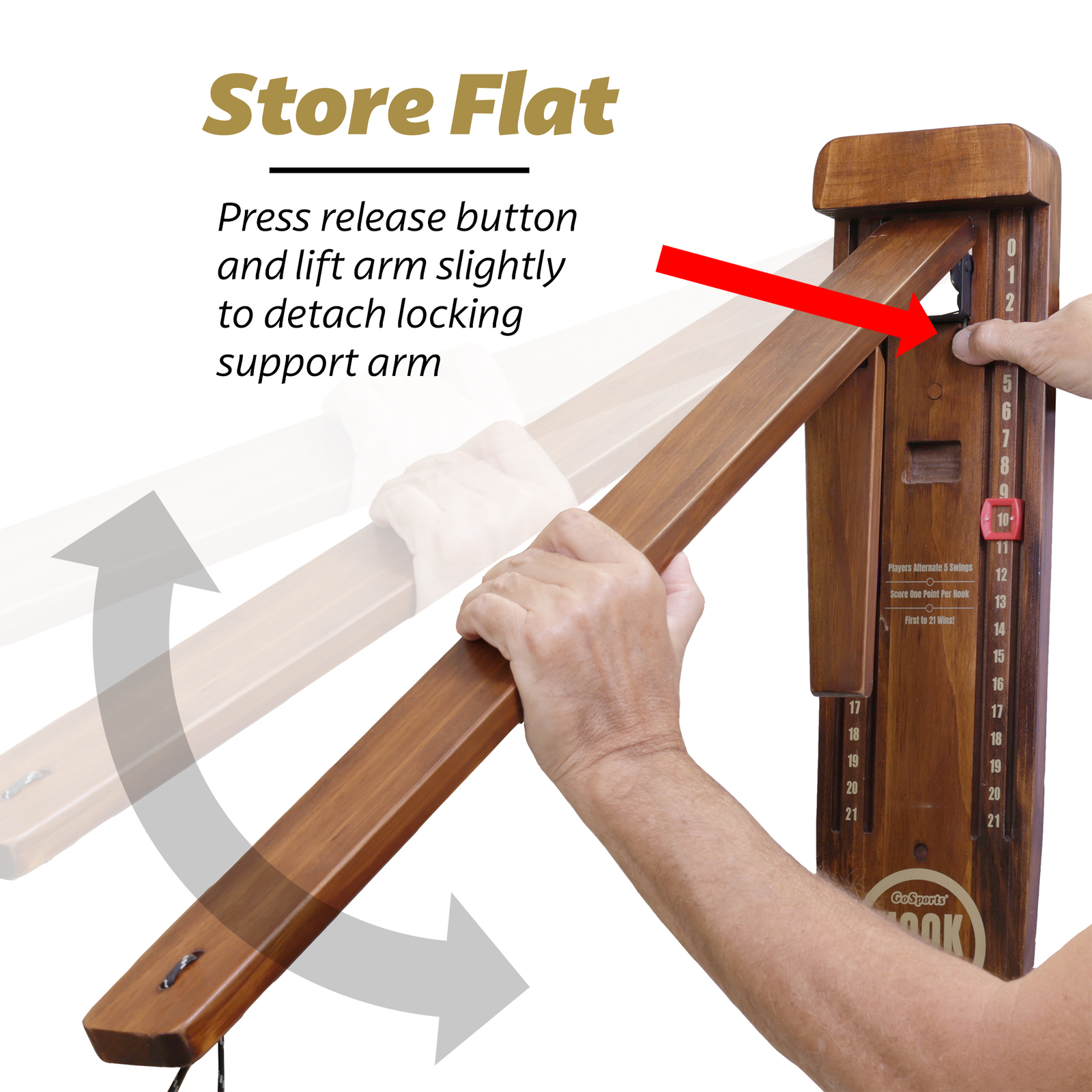 GoSports Hook21 Ring Swing Game -Ring Toss Game with Foldable Arm - Brown