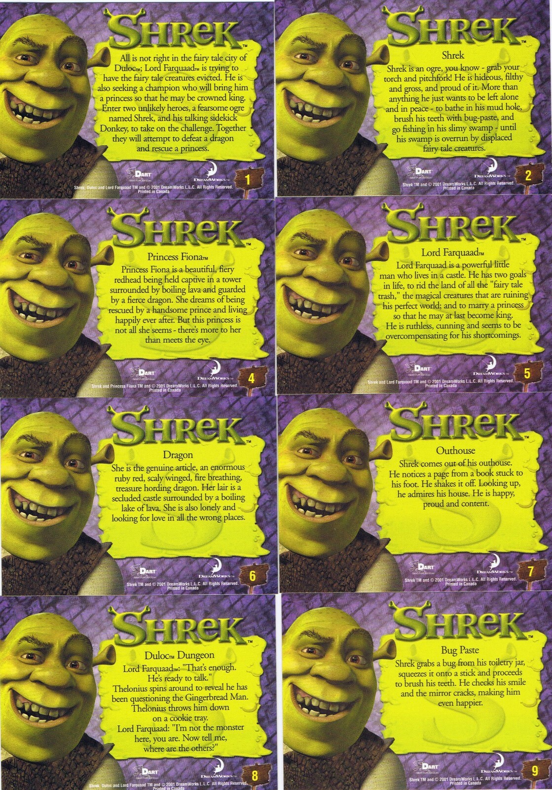 Shrek (Movie #1) by Dart in 2001. SINGLE CARDS $1 each + Discounts
