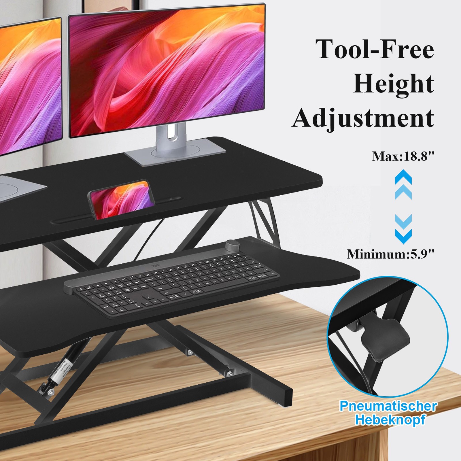 37'' Black Home Office Desk Riser Adjustable Standing Desk Converter