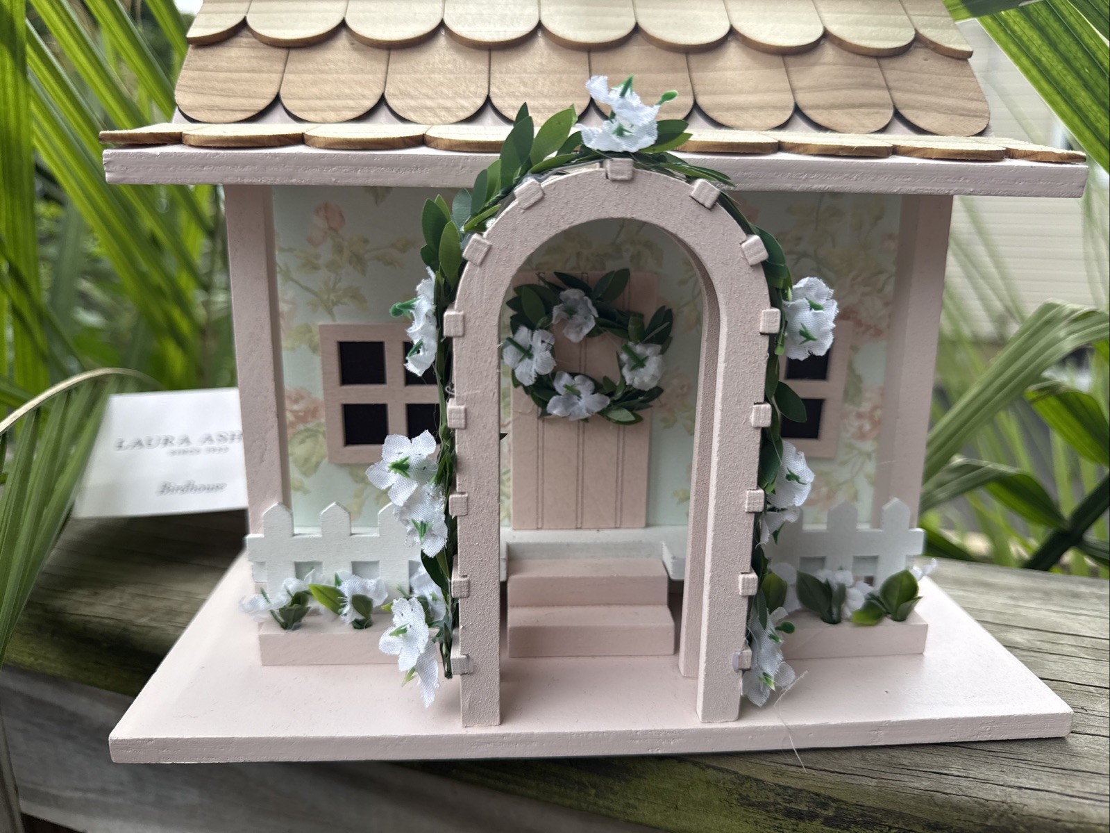 Laura Ashley birdhouse- a Cottagecore, decorative shabby chic -8.5” Long 8” Tall