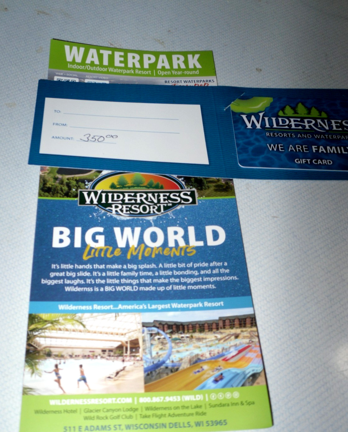 Wilderness Resort Waterpark Gift Card $350