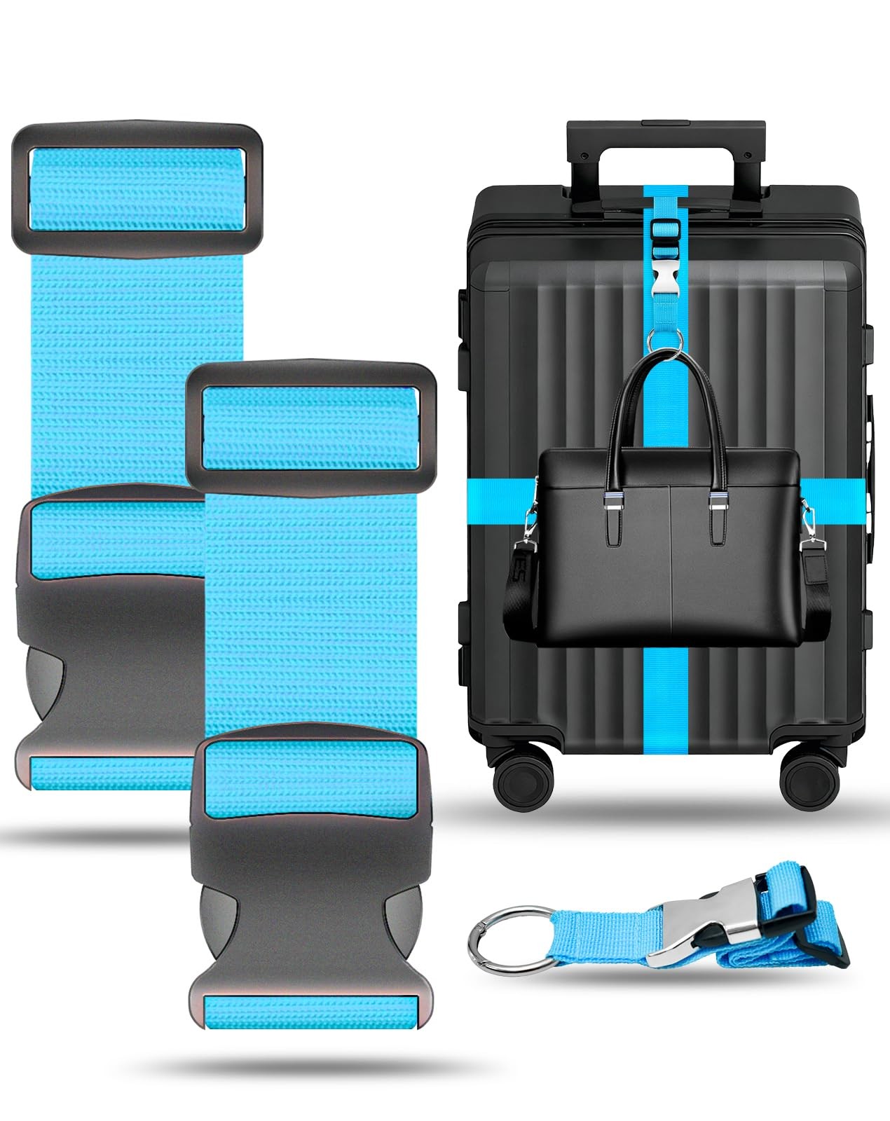 3Pcs Luggage Straps Set  2 Suitcase Straps 70'' Long and 1 Add A Bag Strap, A...