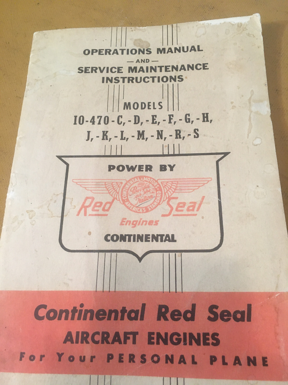 IO-470-C, D, E, F, G, H, J, K, L, M, N, R and S Operators & Field Service Manual