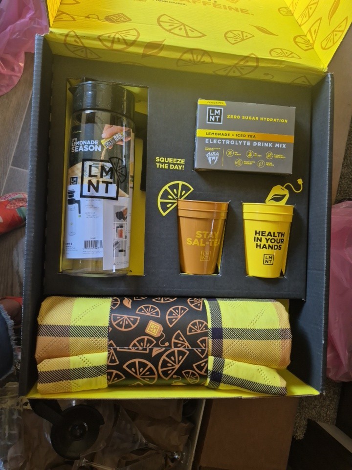 NIB - LMNT Lemonade + Iced Tea Kit: 2 Qt. Pitcher , Picnic Blanket, (4) Cups, &