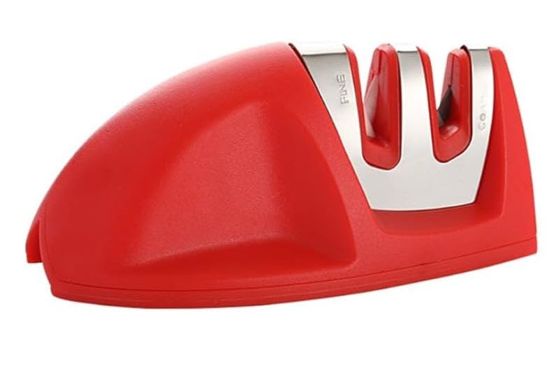 Portable 2Stage Manual Kitchen Knife Sharpener Fine Coarse Grind Red