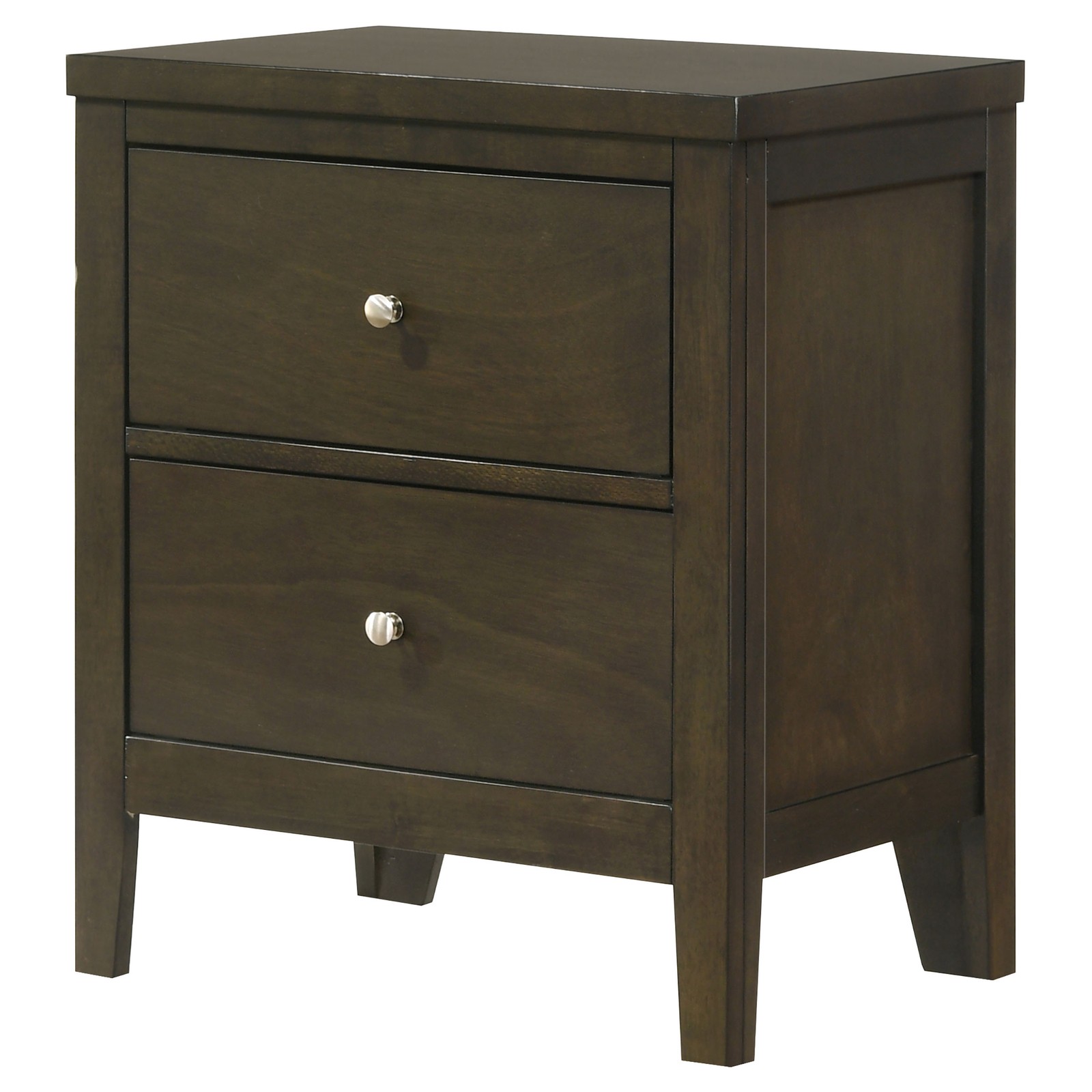 Clement Dark Cocoa 2 Drawer Nightstand, Wooden Bedside Table with Metal Handles