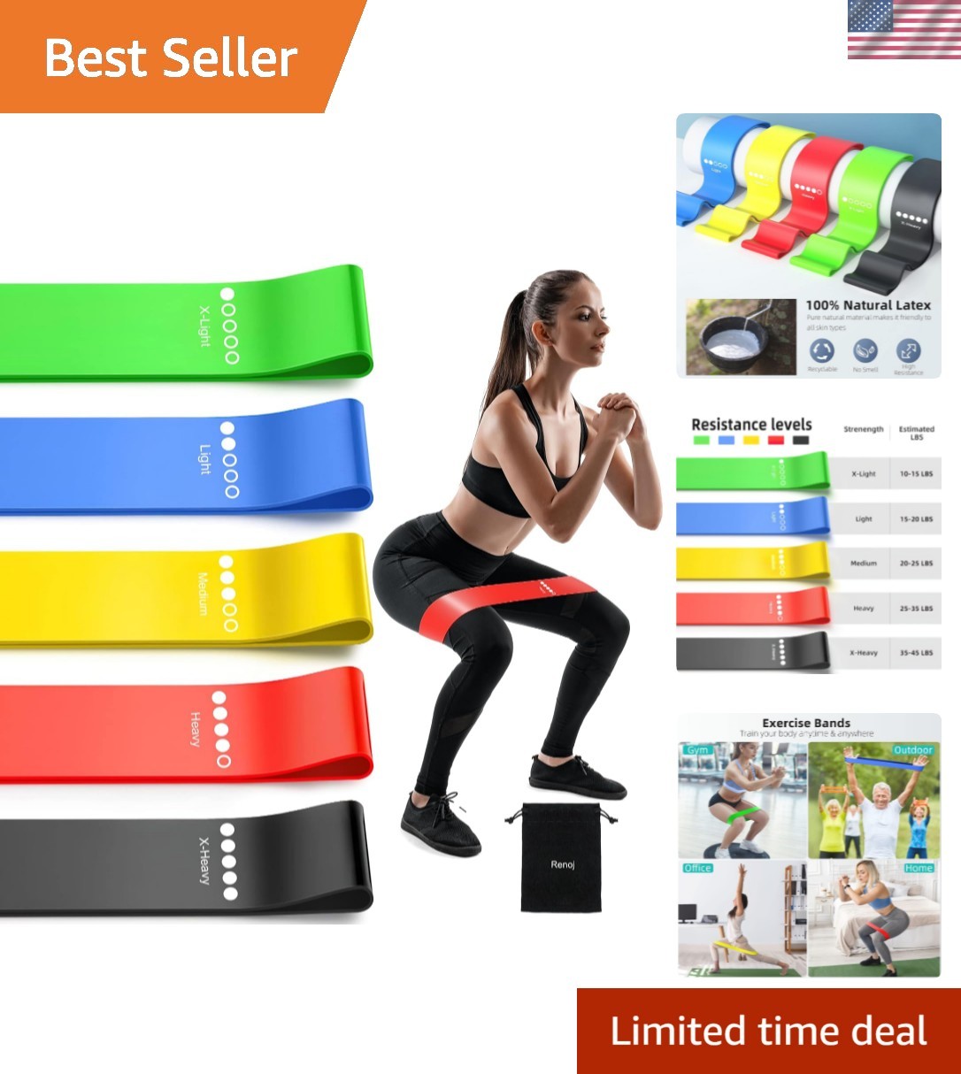Versatile 5-Pack Resistance Bands for Stretching, Booty & Total Body Workouts
