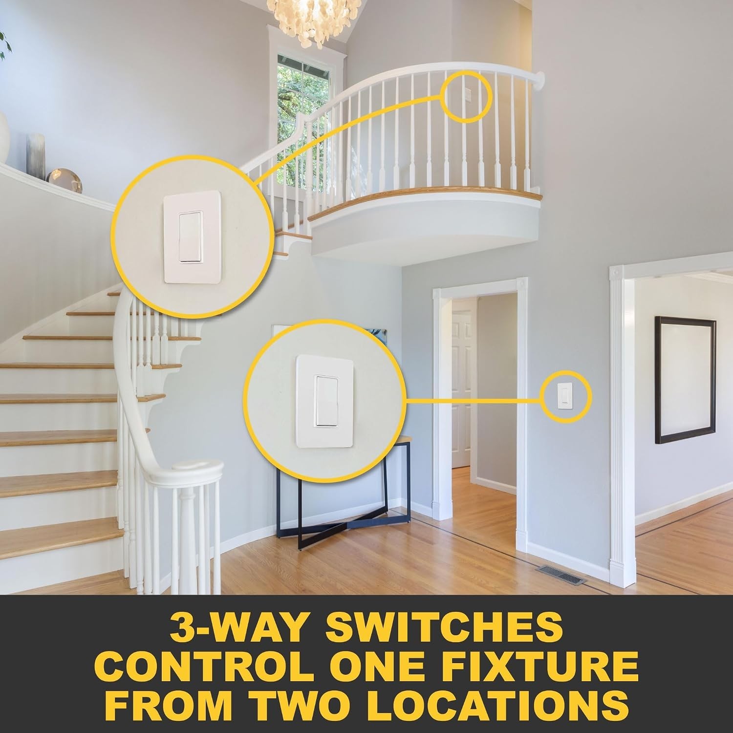 Compact 15A Rocker Switch for 3-Way Lighting, Easy Install, -Certified White