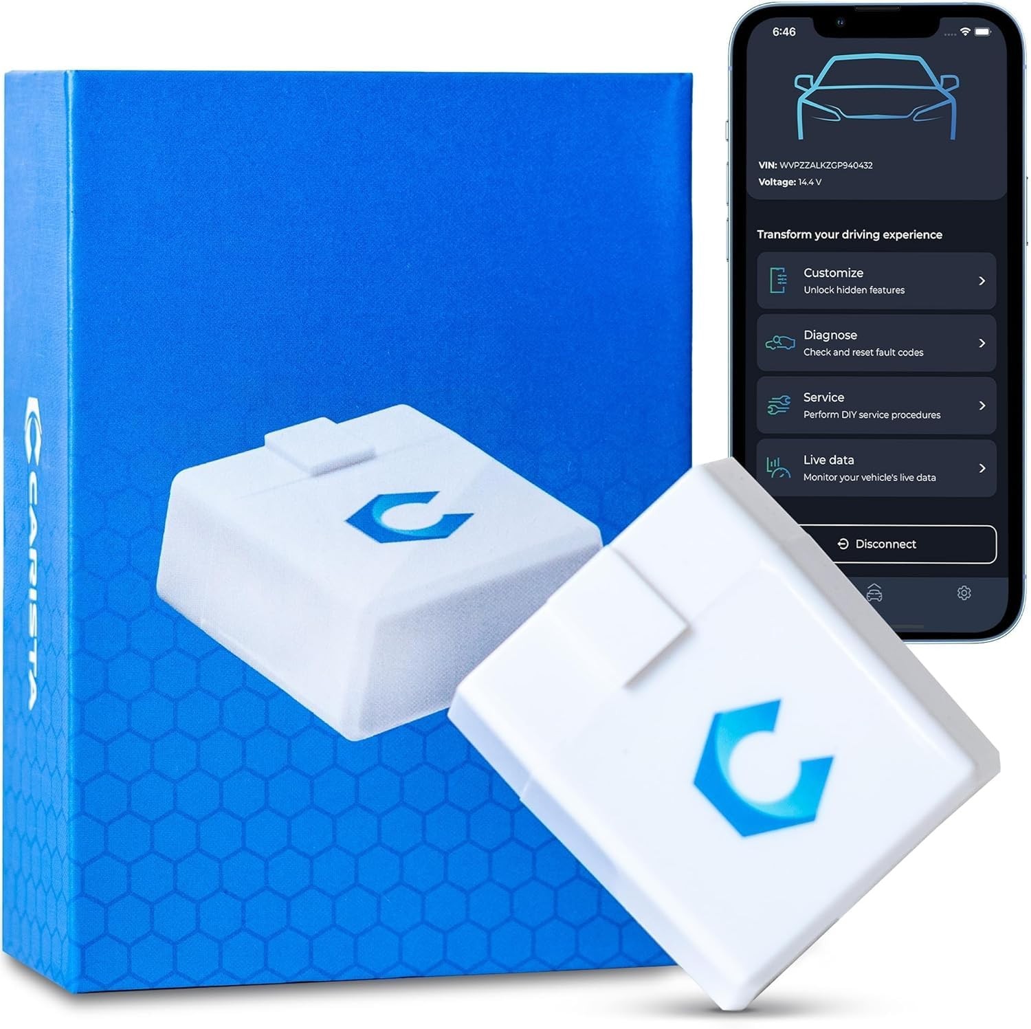 Carista OBD - Bluetooth OBD2 Scanner - Car Diagnostic Tool and White
