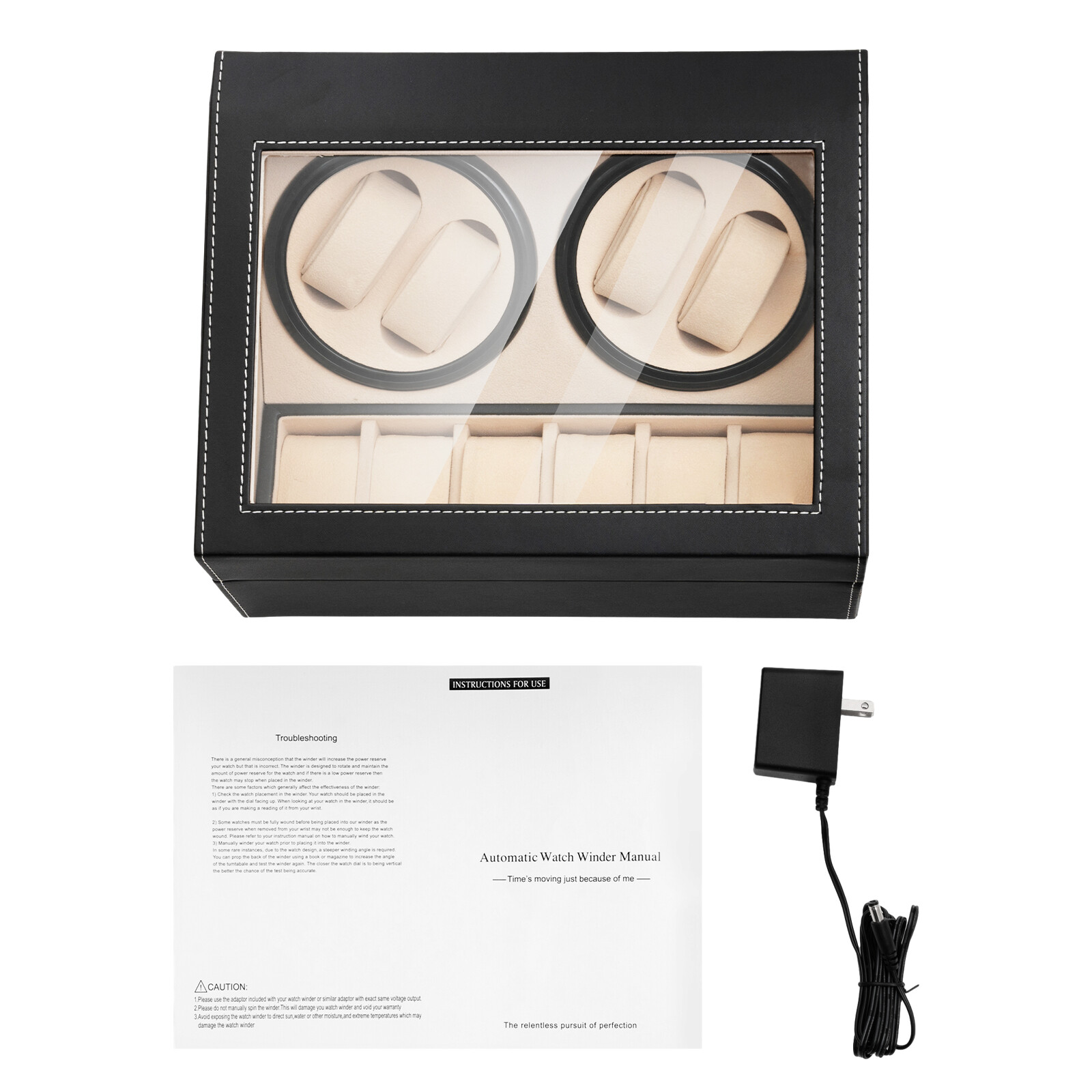 4+6 Automatic Rotation Watch Winder Leather Storage Case Display Box For Gift US
