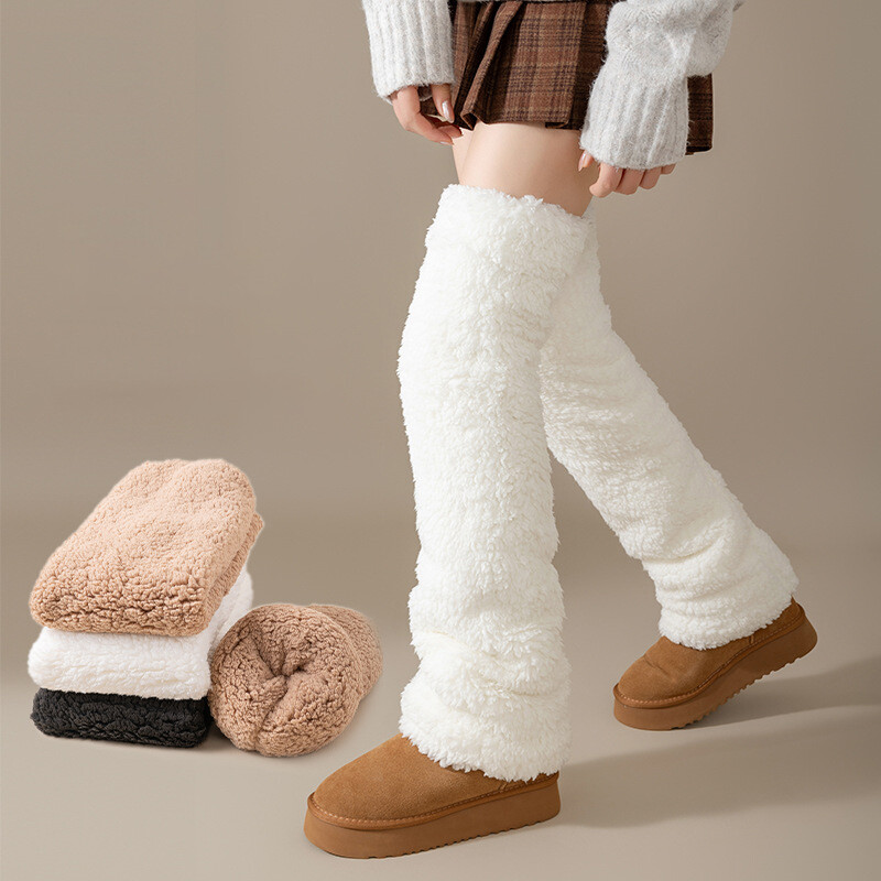 Coral Fleece Knee High Socks Winter Warm Knee Pads Thickened Fleece Leg Cover