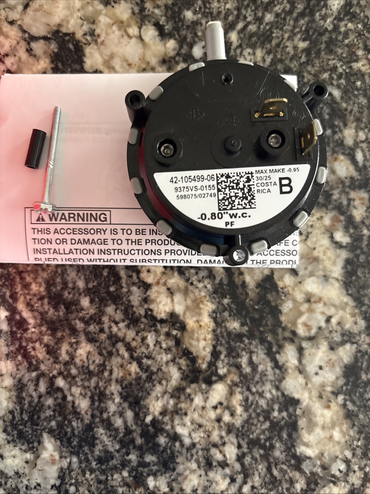 New Rheem PD425142 / 42-105499-06 Furnace Air Pressure Switch Free Shipping