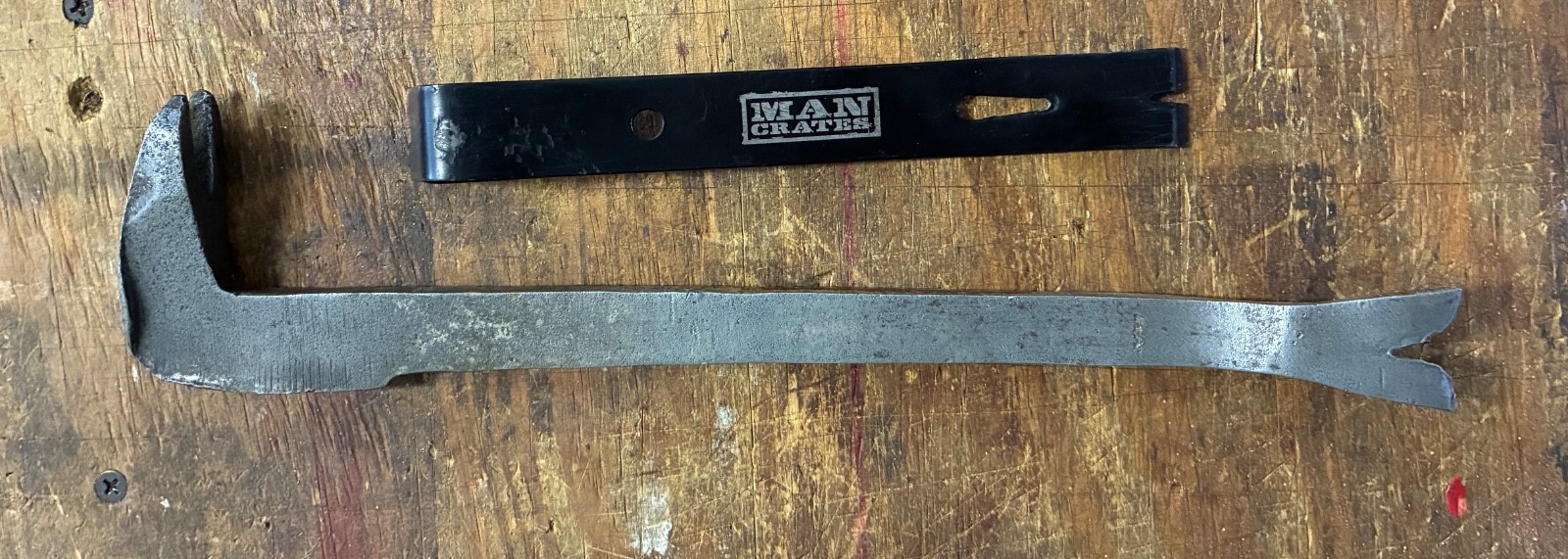 Nail Puller Pry Bar Lot of 2 Forged Wrecking Bar + MAN CRATES Mini Pry Bar
