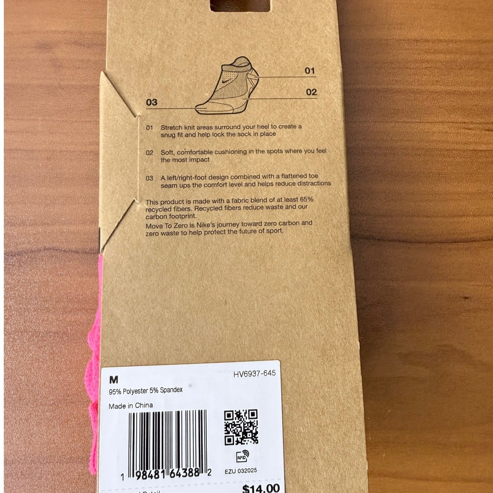 Nike Midweight Running Dri-FIT No Show Socks Pink Womens 6-10 Mens 6-8