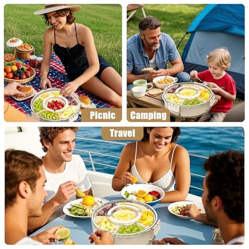 Snackle Box Container Divided Rotating Serving Tray with Lid and Handle |