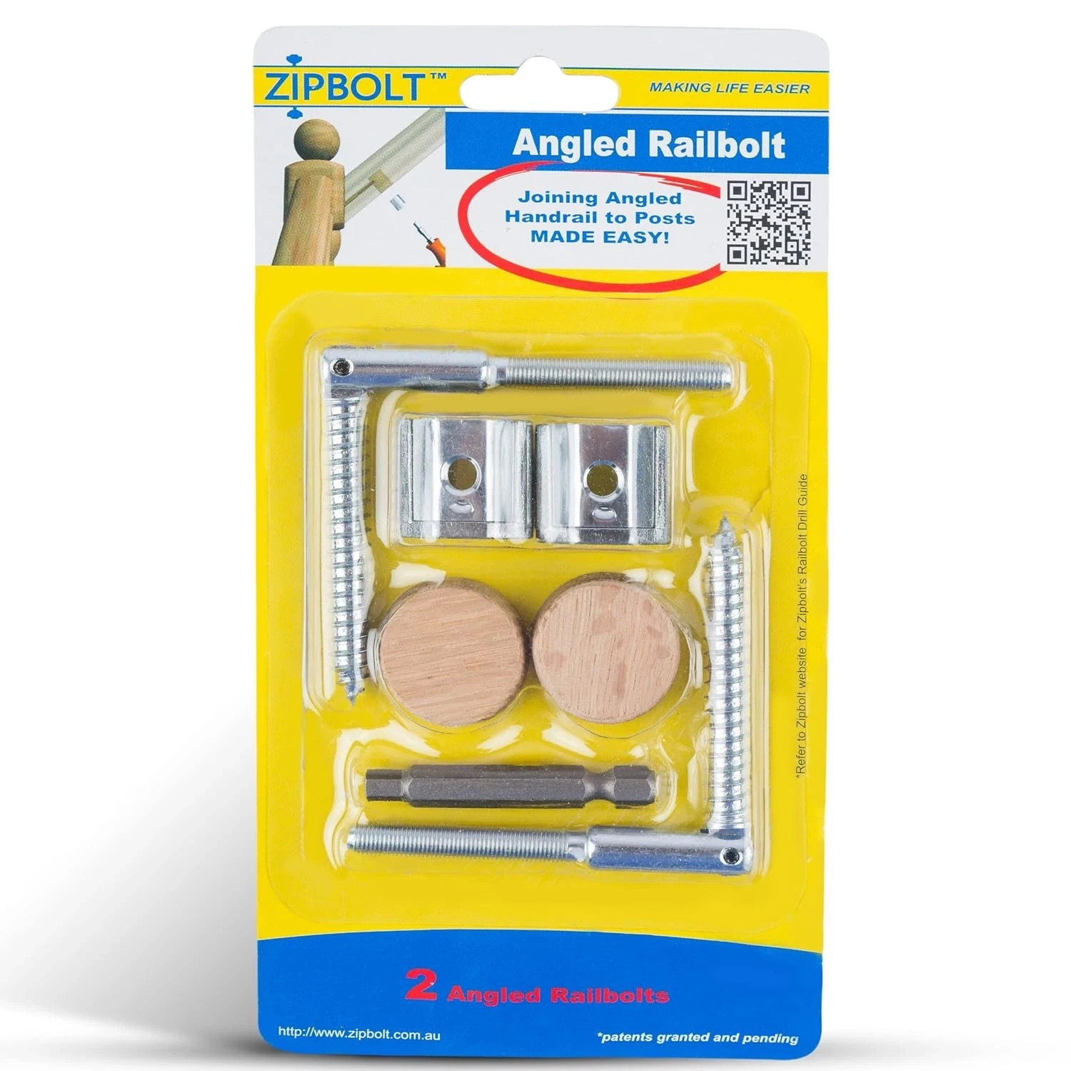Zipbolt 11.560 Angled Railbolt — Staircase Handrail 1 Pack, Metallic
