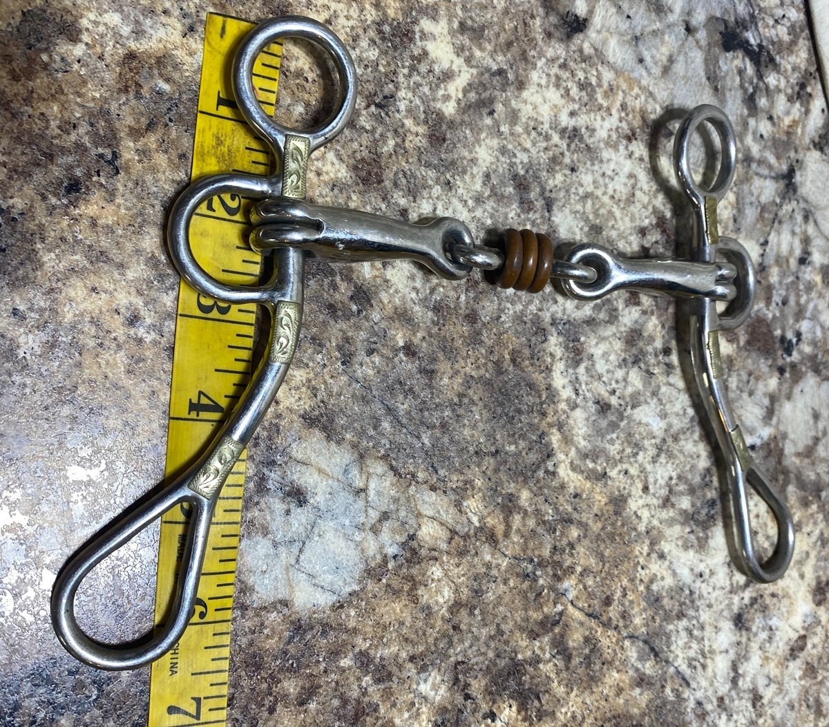 HORSE BIT - Fancy Short Shanks with Center Rollers on 3pc mouth teardrop connect