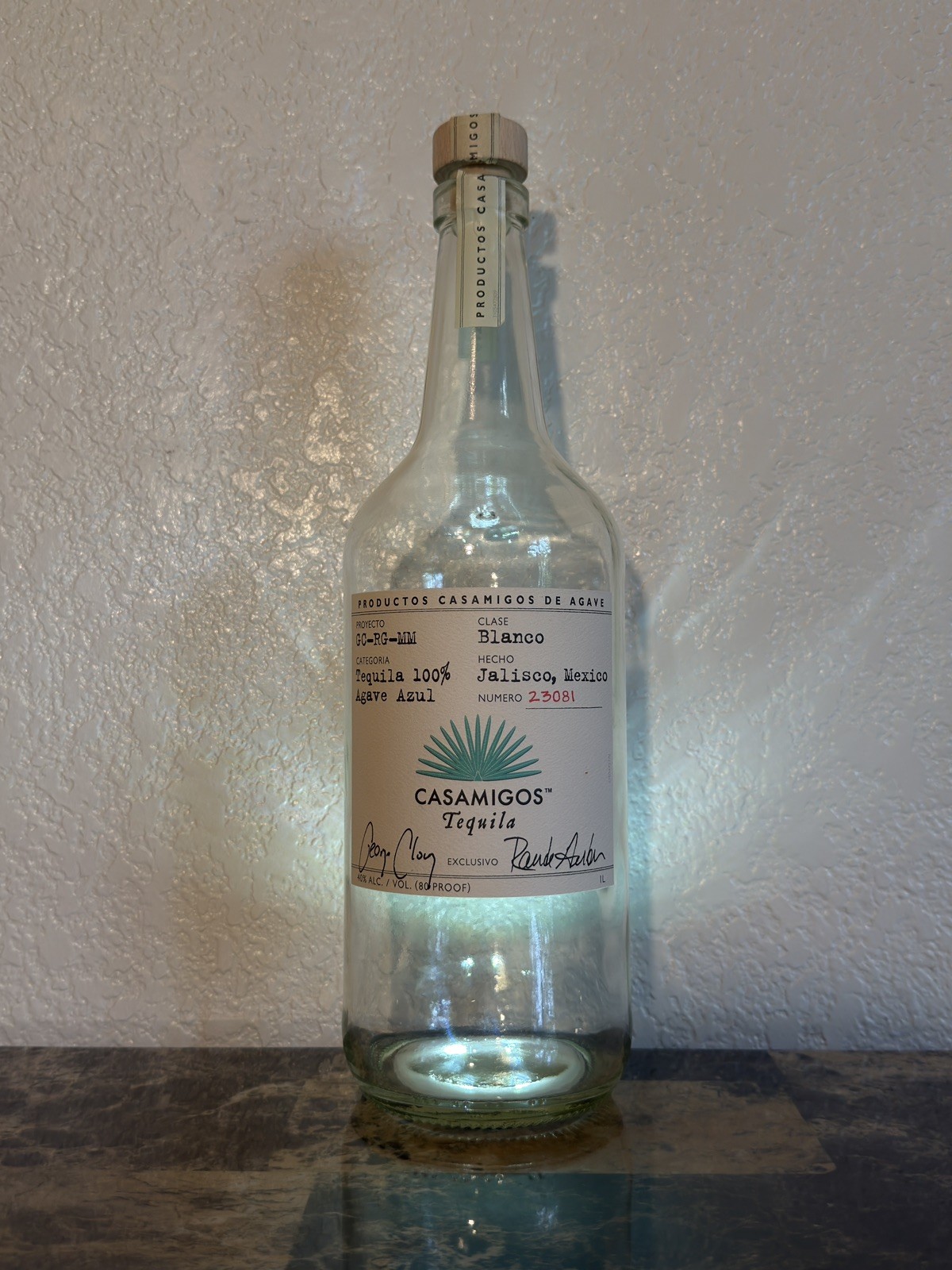 Lighted Casamigos Tequila Blanco Liquor Bottle 1L Collectible