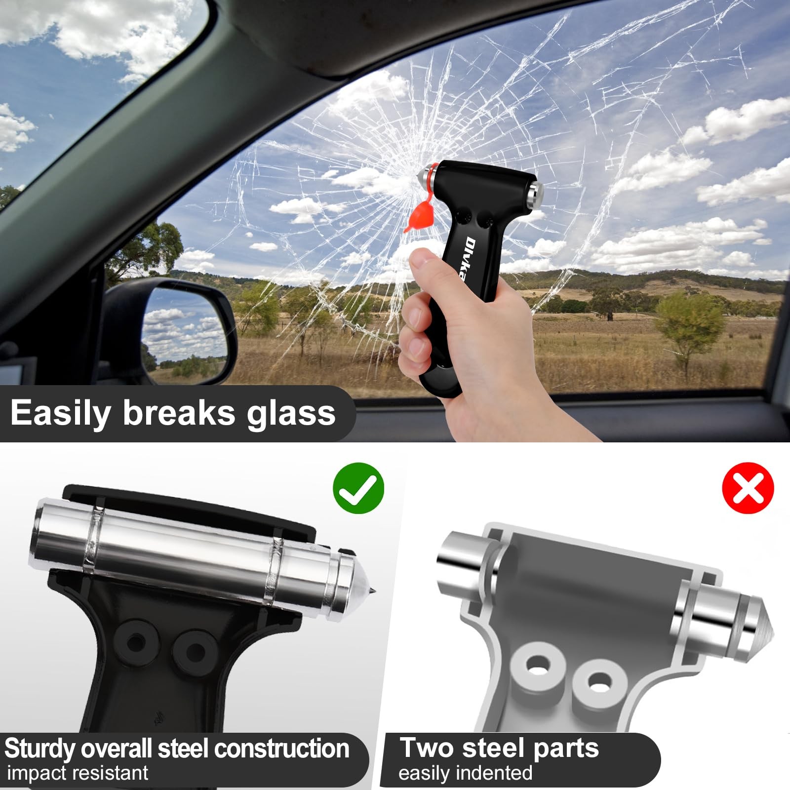 Car Safety Hammer, 3-in-1 Emergency Escape Tool with One Second Window Breake...