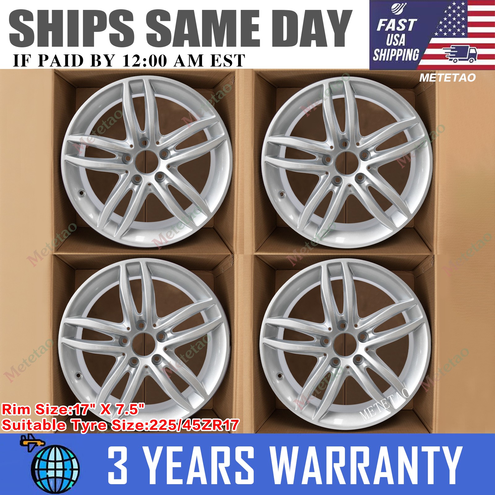 4PCS 17" x 7.5" Alloy Wheel Rim for Mercedes Benz C250 C300 C350 2012 2013 2014
