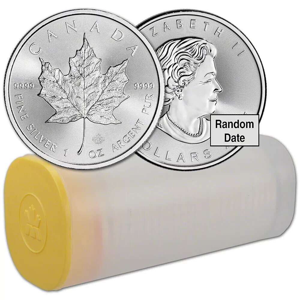 Canada Silver Maple Leaf 1 oz $5 - Random Date - 50 BU Coins in 2 Tubes