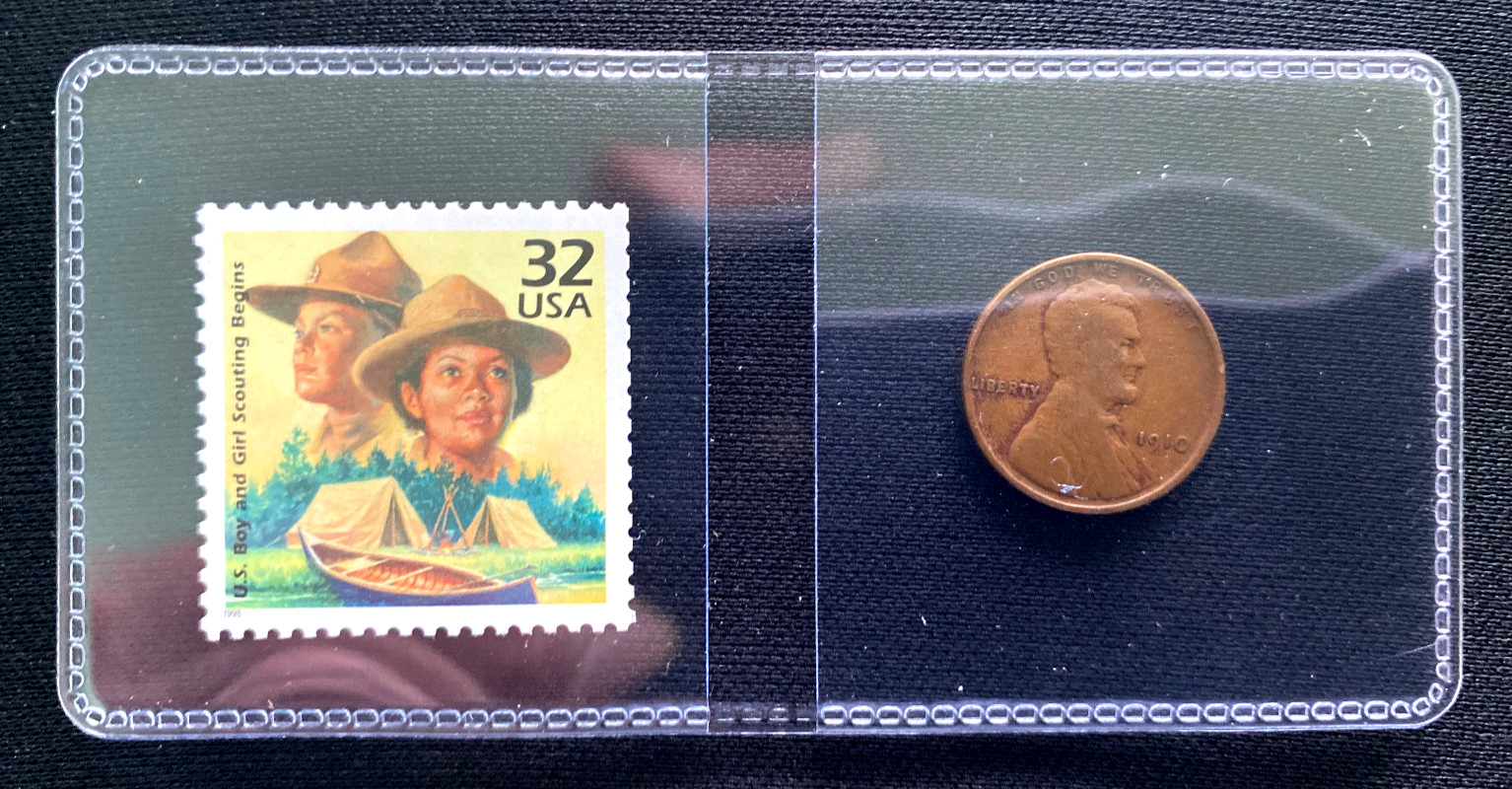 1910-P Lincoln Wheat Cent & U.S. Boy and Girl Scouting Stamp - Commemorative Set