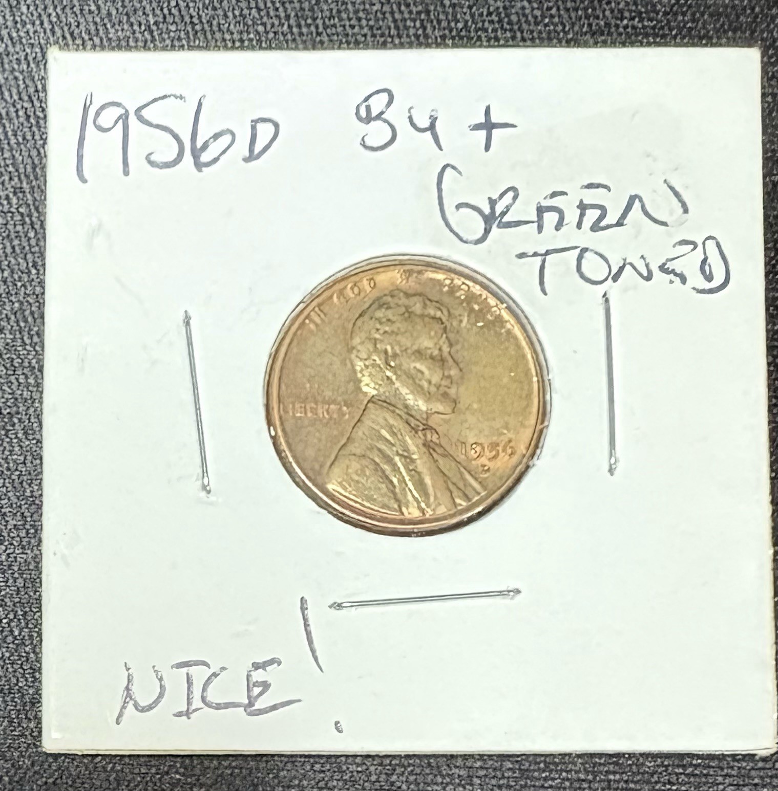 1956 D BU Penny with Green Tone Very Nice