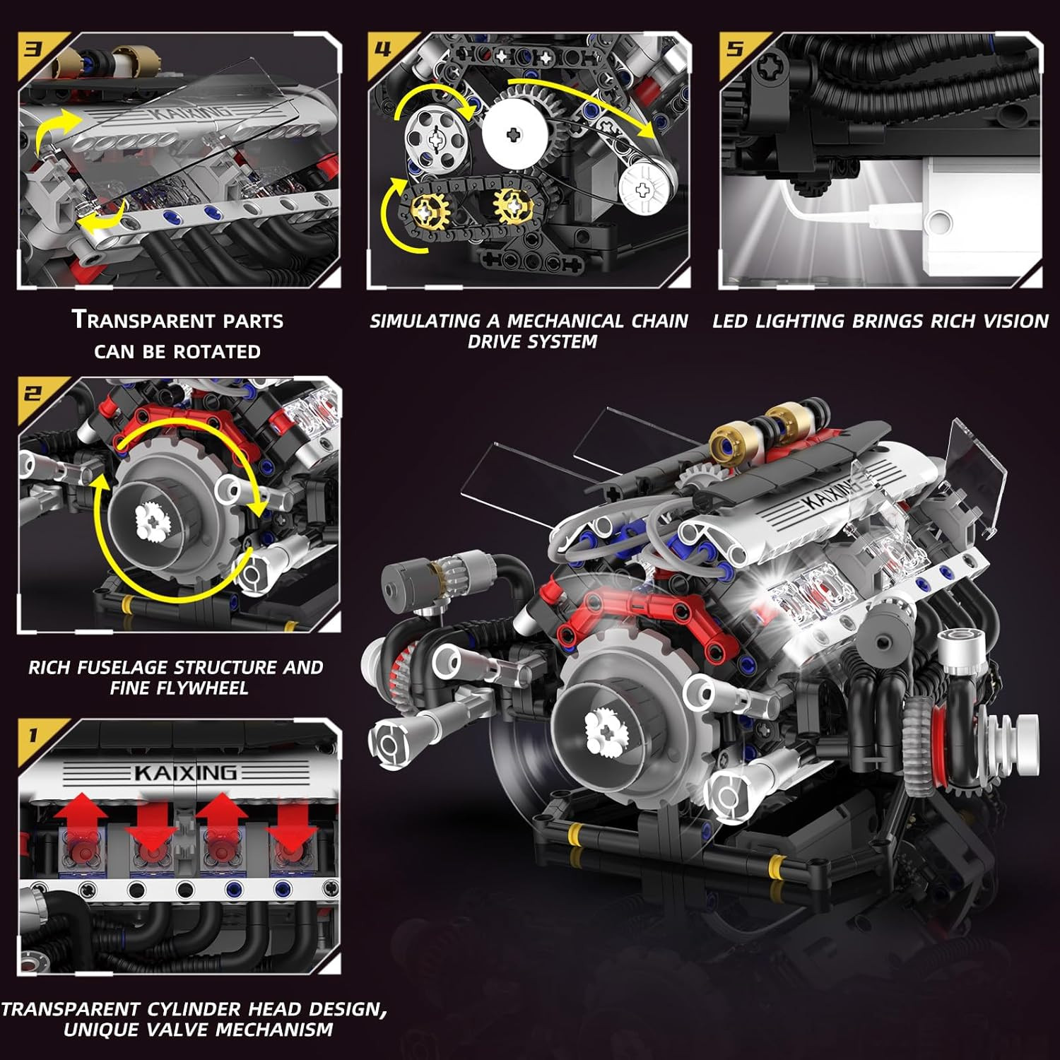 V8 Engine Kits That Works Building Sets,Car Engine Model Kit with Motor and Lig