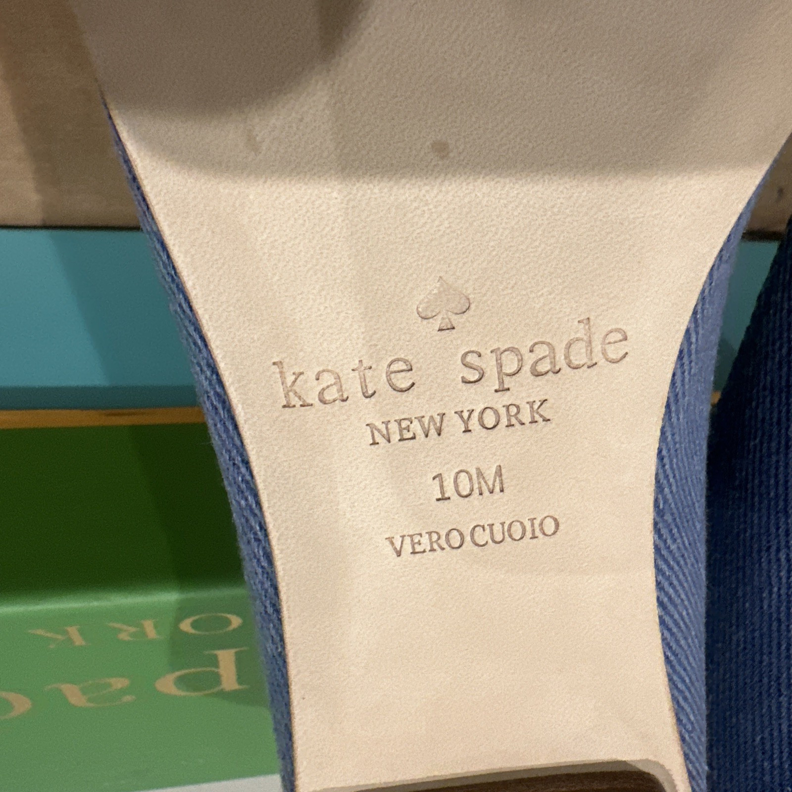 Kate Spade New York Size 10M Nelly Flats Washed Denim Silver Specchio Cap Toe