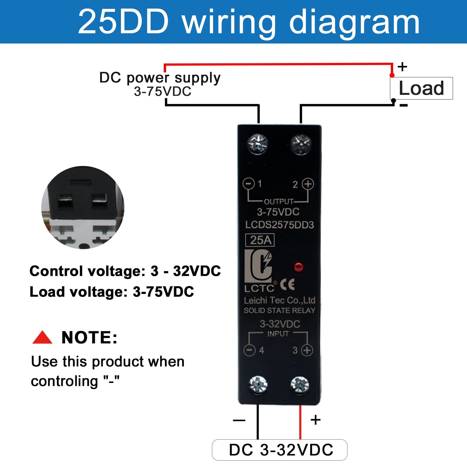 SSR 25 DD Solid State Relay DC to DC Input 3-32V DC Output 3-75V DC with Radi...