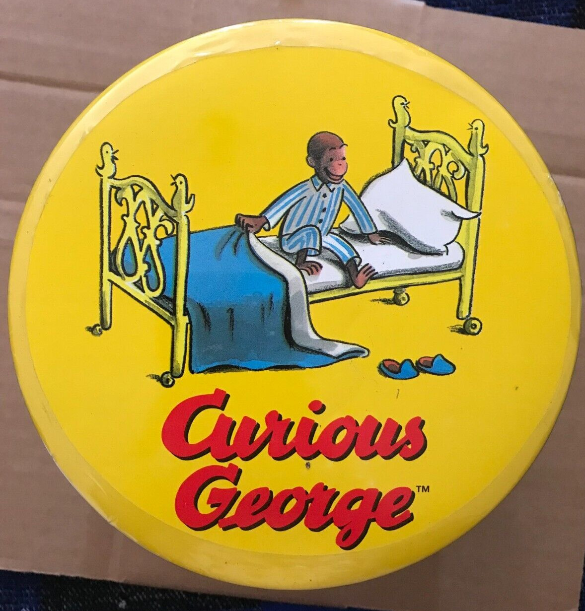 Vintage Curious George Large Round Metal Tin Bucket with Candy