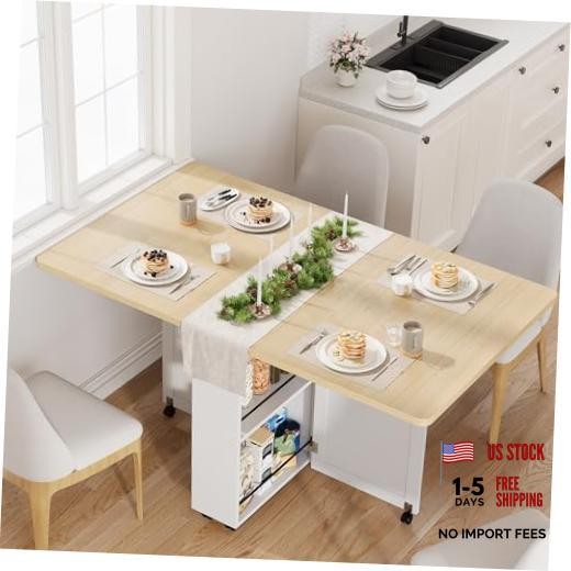 Folding Dining Table with Storage, Folding Kitchen Table with 6 Burlywood
