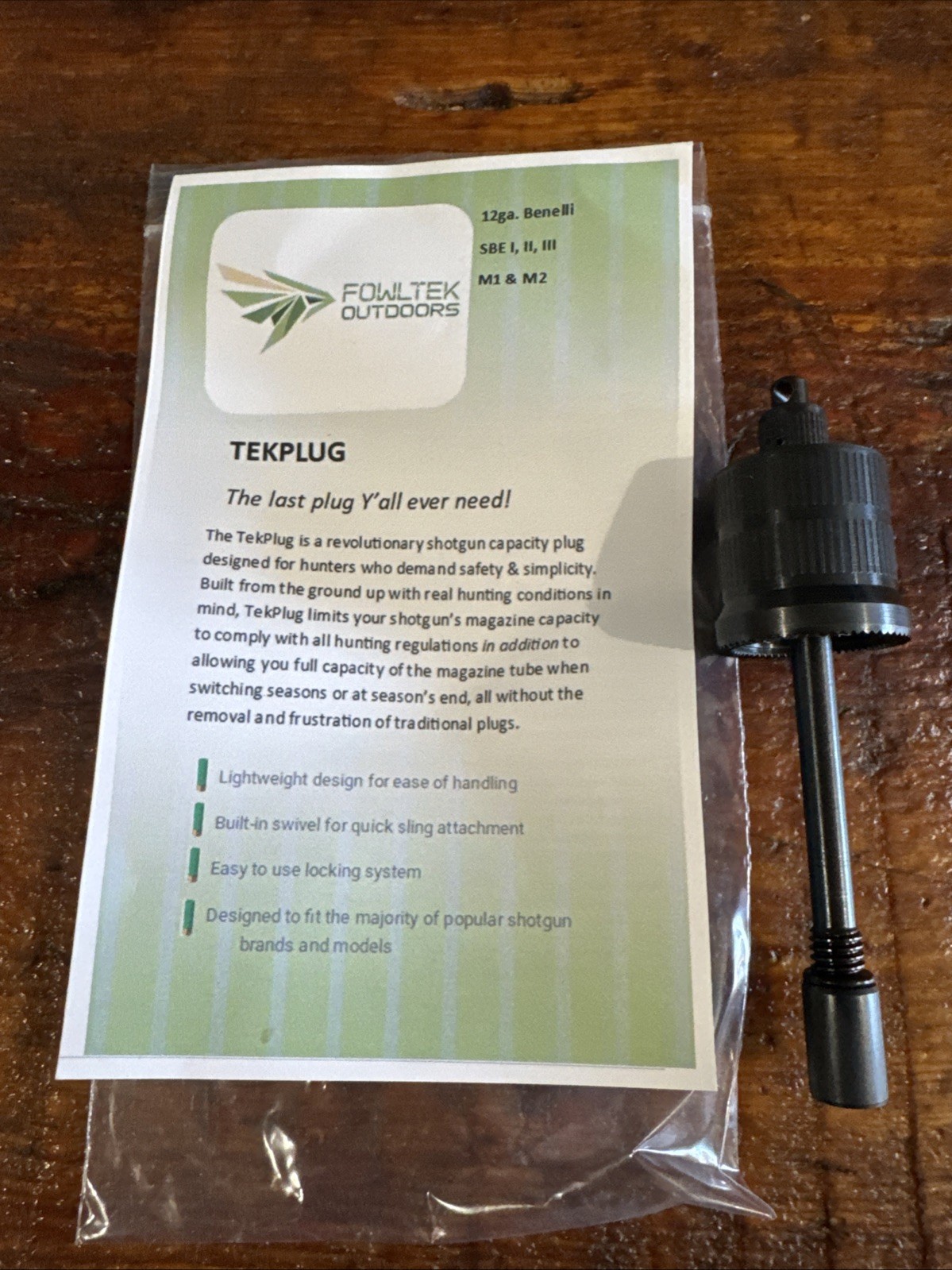 Fowltek Outdoors Tekplug For Benelli SBE 1, 2, 3 & M1 & M2 Models. Cap & Plug