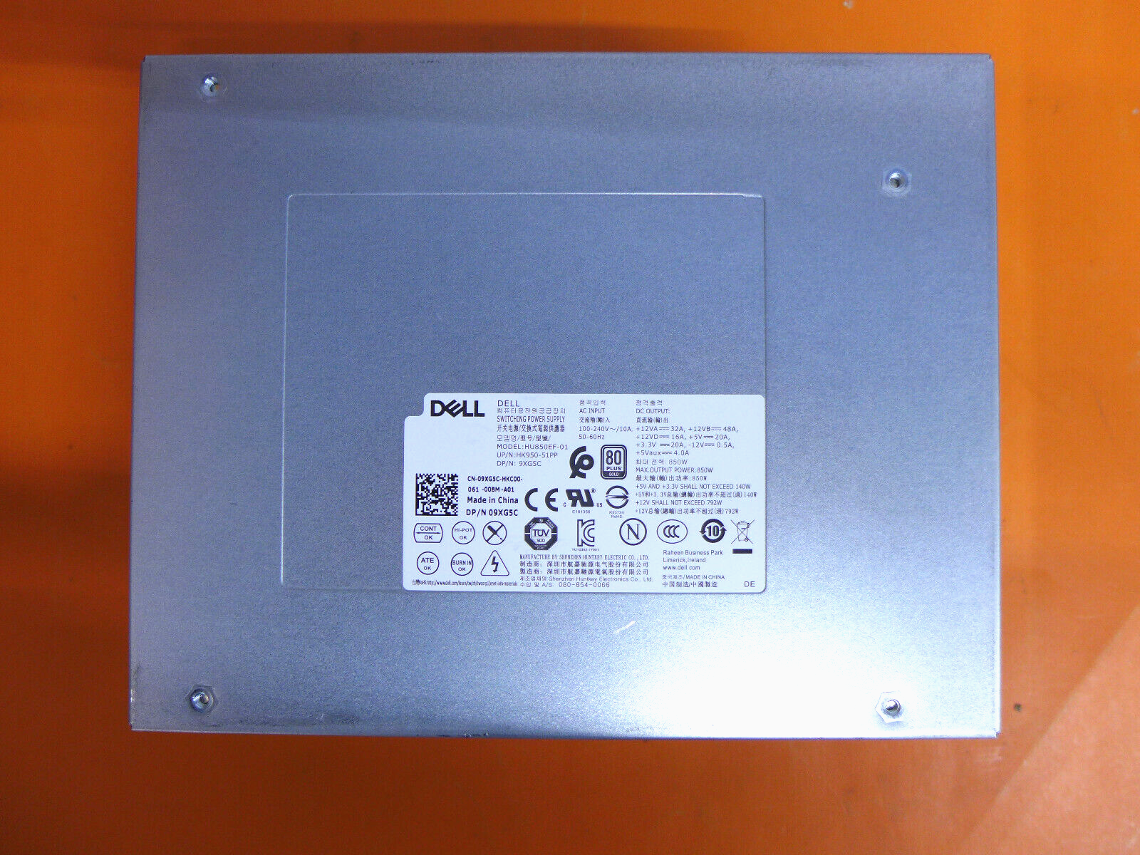 Genuine Alienware Aurora R5 R6 R7 850W Power Supply HU850EF-01 9XG5C