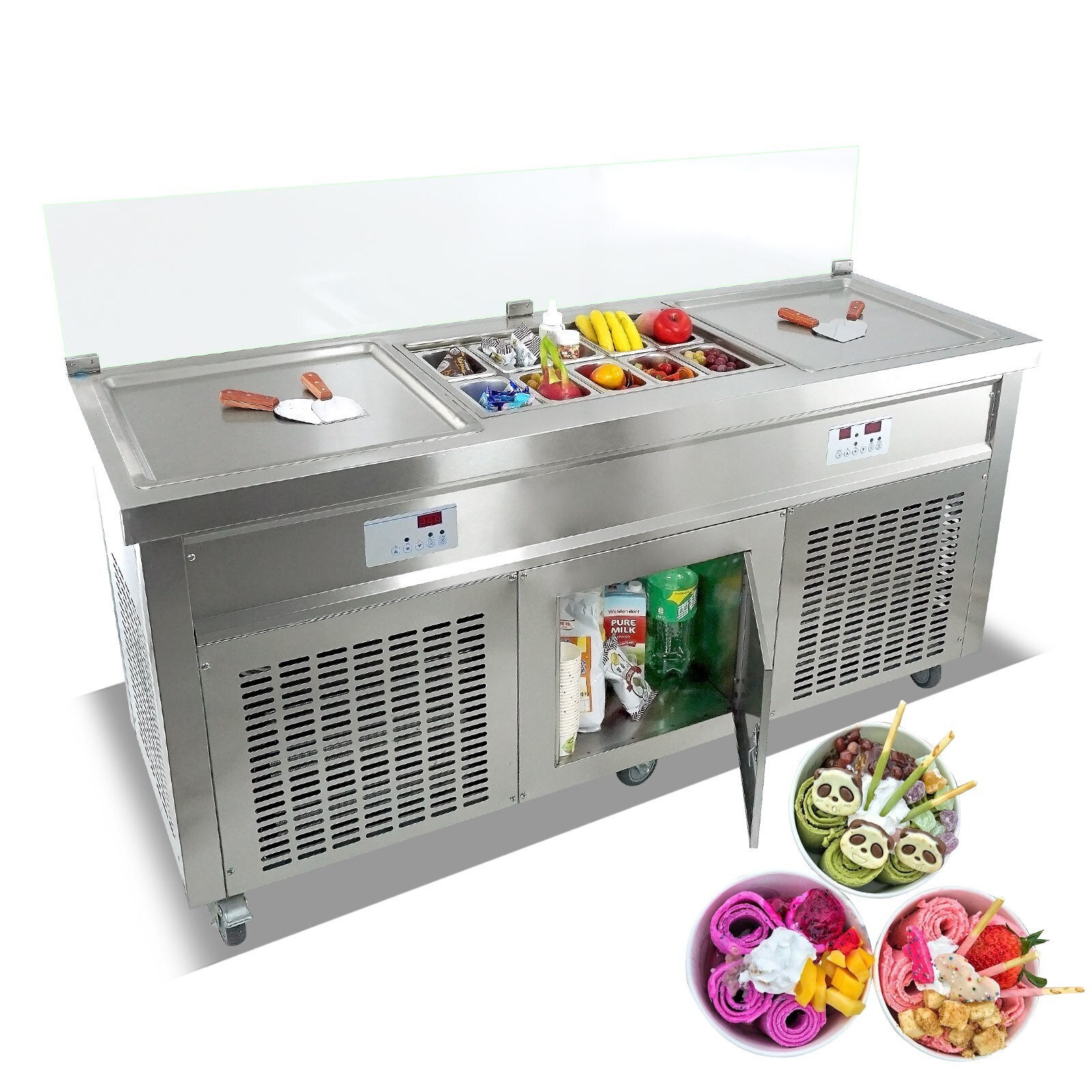 Kolice Commercial 21"x21" Square Double Pans Fried Ice Cream Machine 2+10