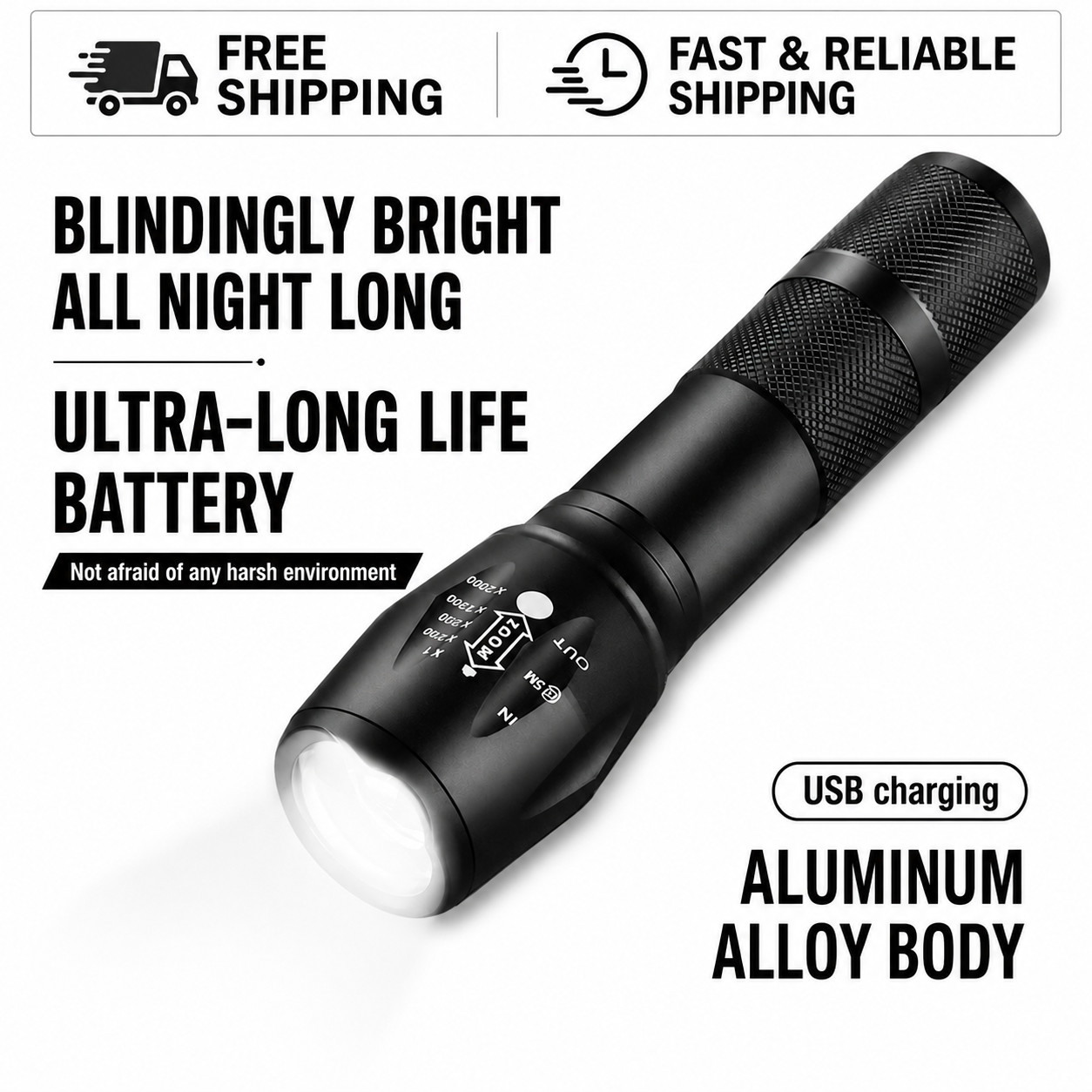 Super Bright Tactical Military LED Flashlight flash light super high LUX!