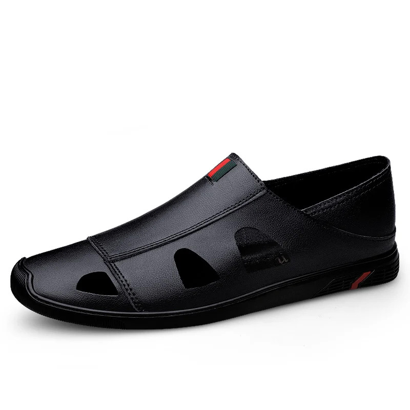 Summer Men's Loafers Flats Walk Beach Shoes Air Hole Leather Breathable Sandals