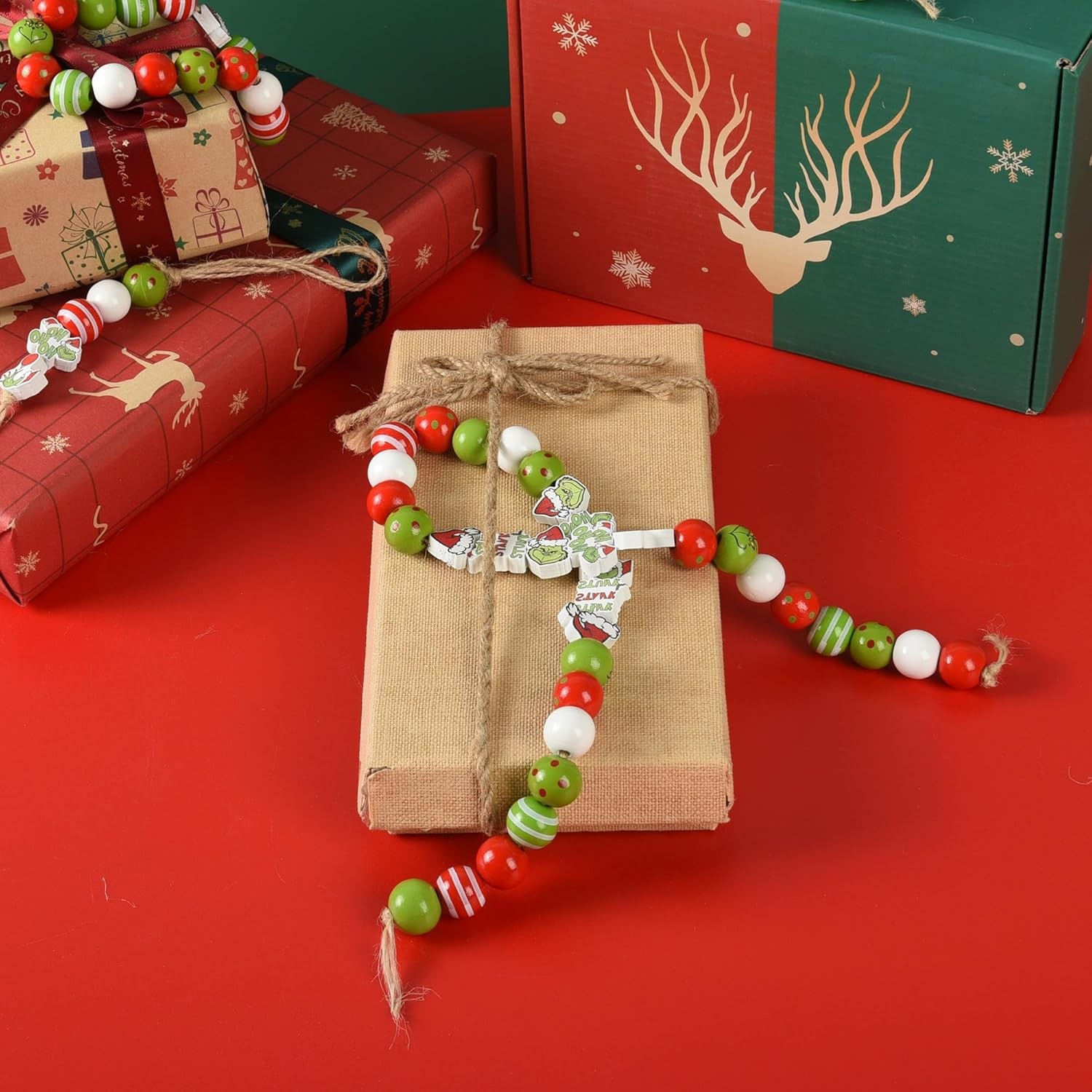 Wooden Christmas Beads - 240 Decorative Red Green Round Craft Beads