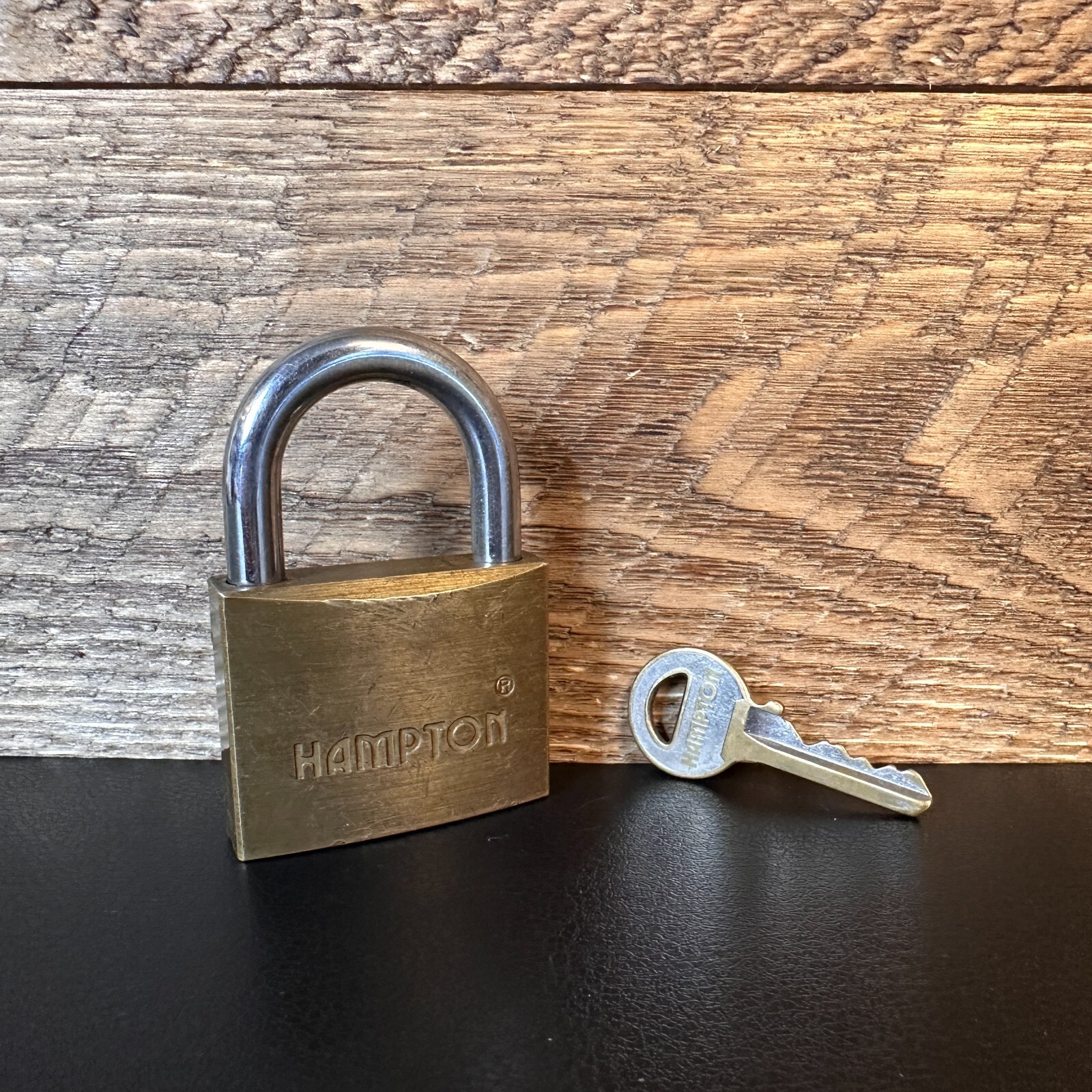 Vintage Hampton Padlock w/ Original Key  Brass  Hardened Shackle - Heavy Duty