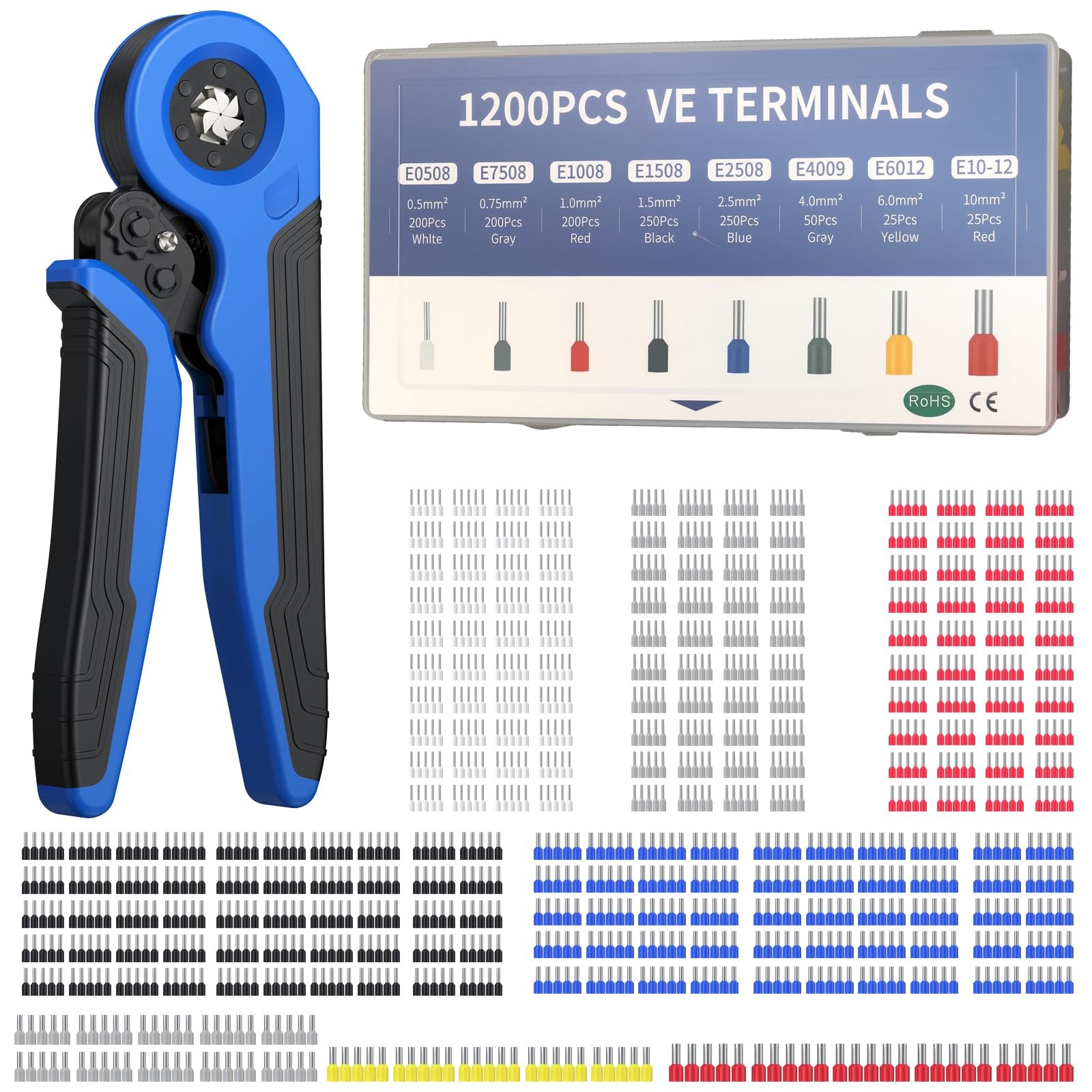 VORXEON Ferrule Crimping Tool Kit, Hexagonal Ratchet Plier Self-adjustable