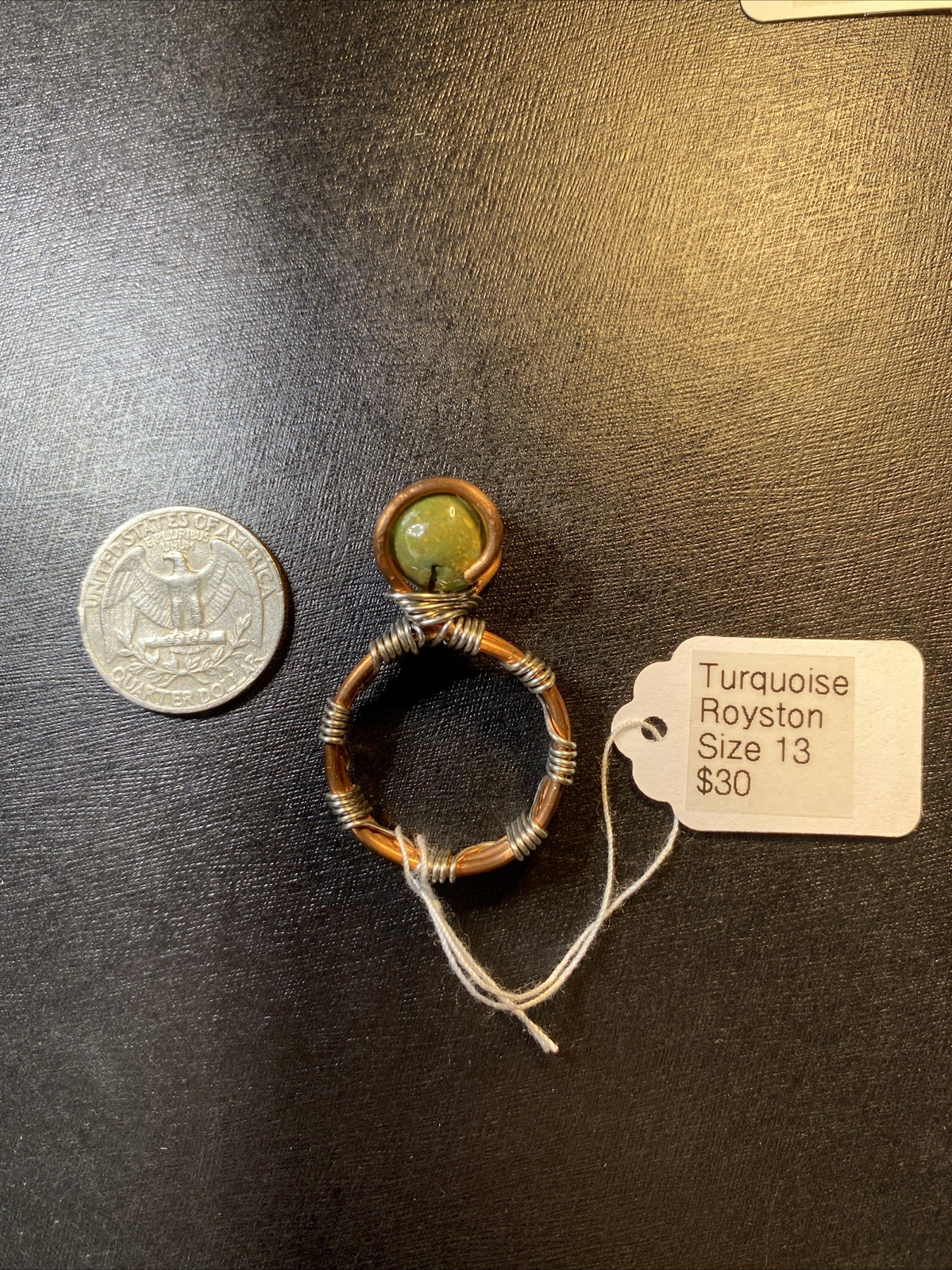 Crazy Green To Blue Royston Turquoise Ball Set In Copper Wire Wrap Ring Size 13