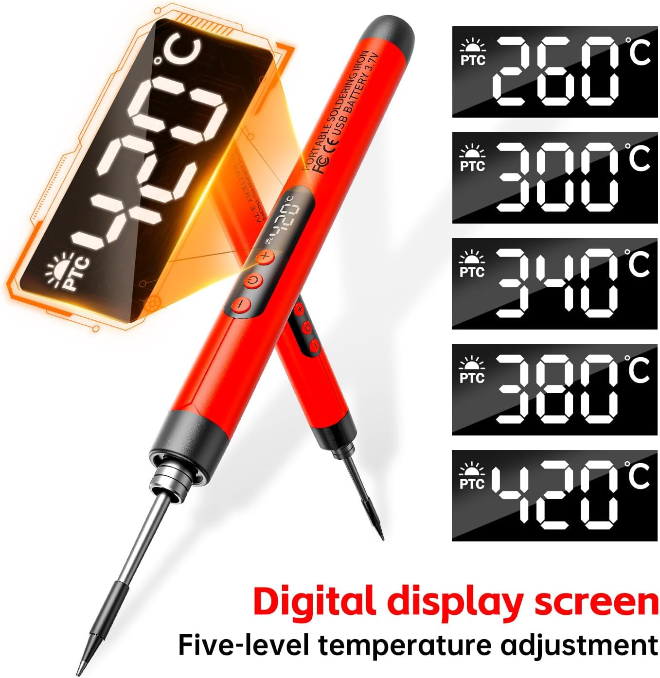 Cordless USB Rechargeable Portable Soldering Iron, Digital Adjustable Display Sc